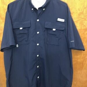 Columbia PFG Shirt Mens Short Sleeve Sz Large Navy Blue